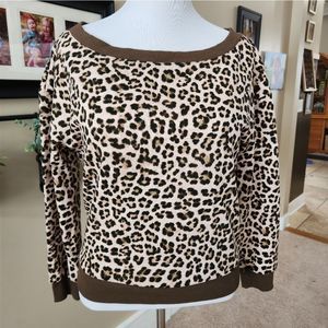 INC Women's Leopard Print Off-The-Shoulder Sweatshirt Brown MP